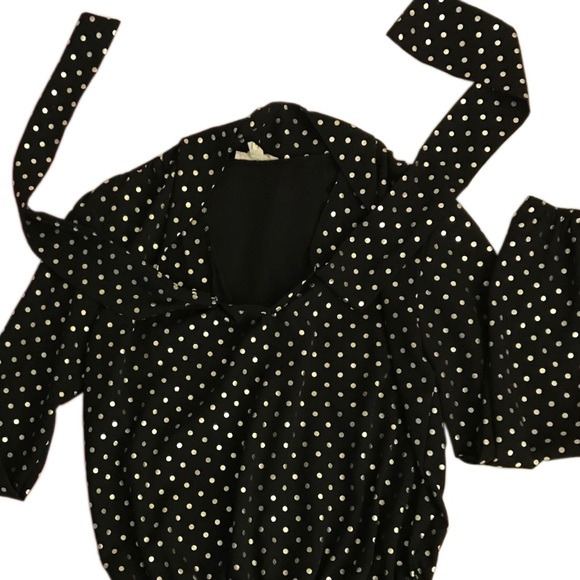 Black and Gold Tie-neck Blouse - Picture 2 of 5